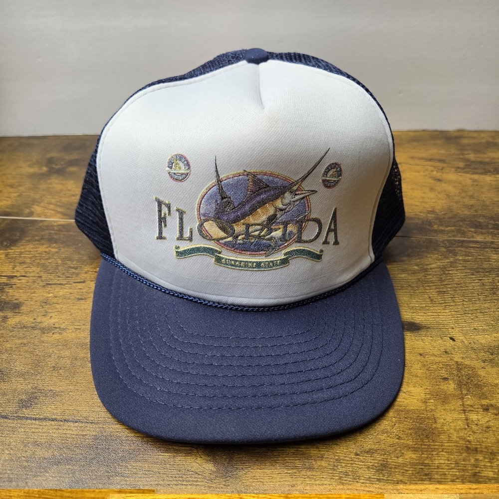 Vintage Florida Sunshine State Marlin Trucker Hat Mesh Snapback Cap Blue Mohr's